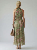 Vestito Midi Floreale con Collo Halter