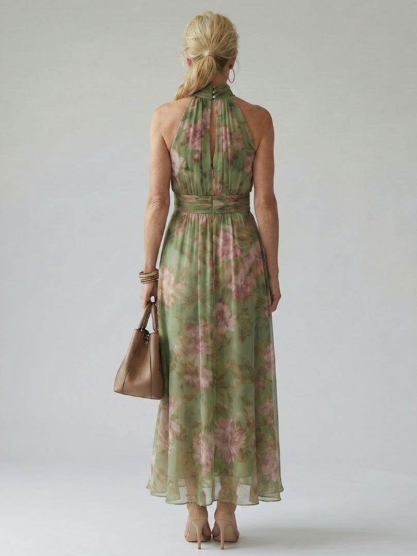 Vestito Midi Floreale con Collo Halter