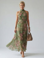 Vestito Midi Floreale con Collo Halter