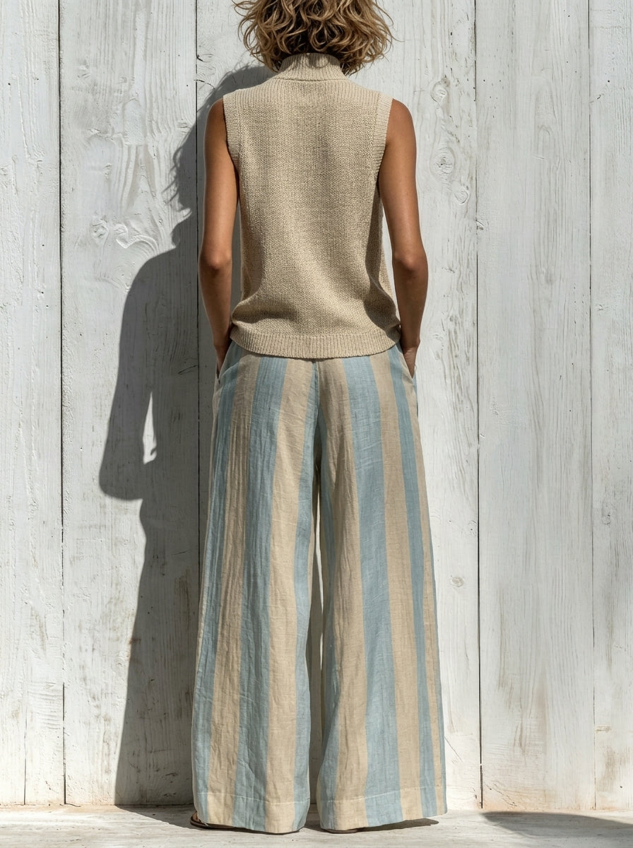 Completo Top Senza Maniche e Pantalone Largo a Righe