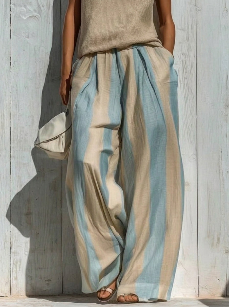 Completo Top Senza Maniche e Pantalone Largo a Righe