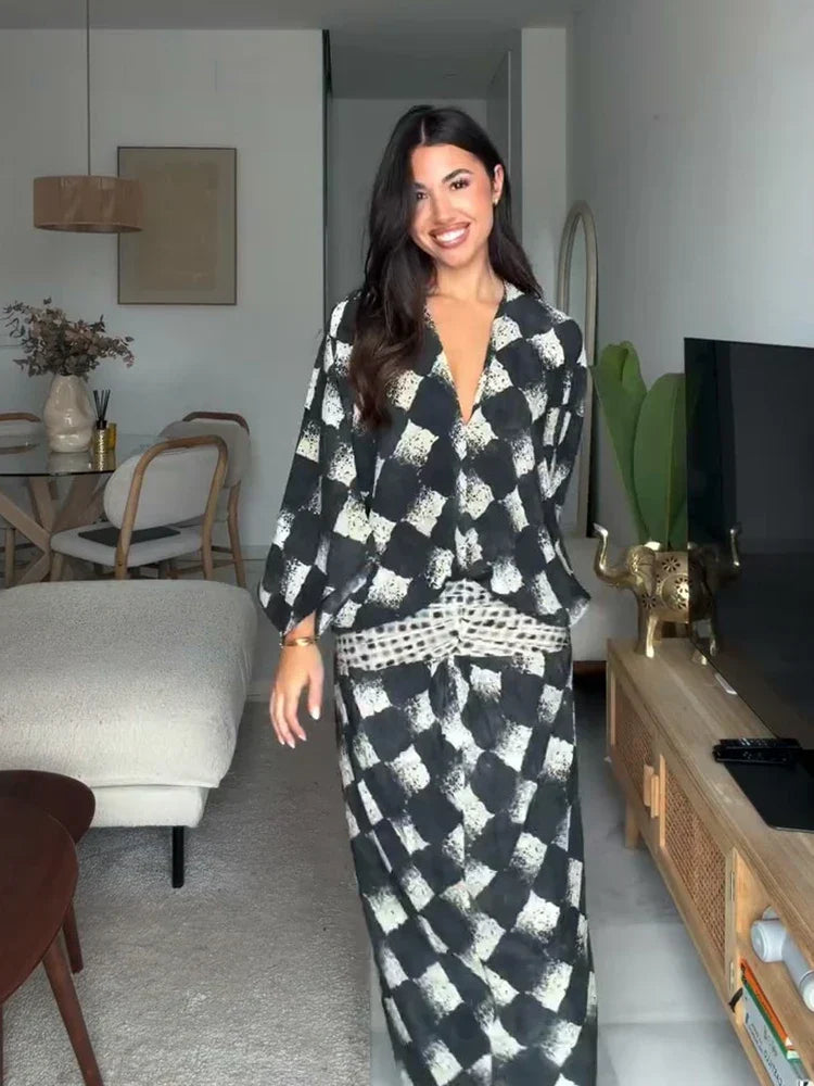 Vestito Maxi a Stampa Monocromatica