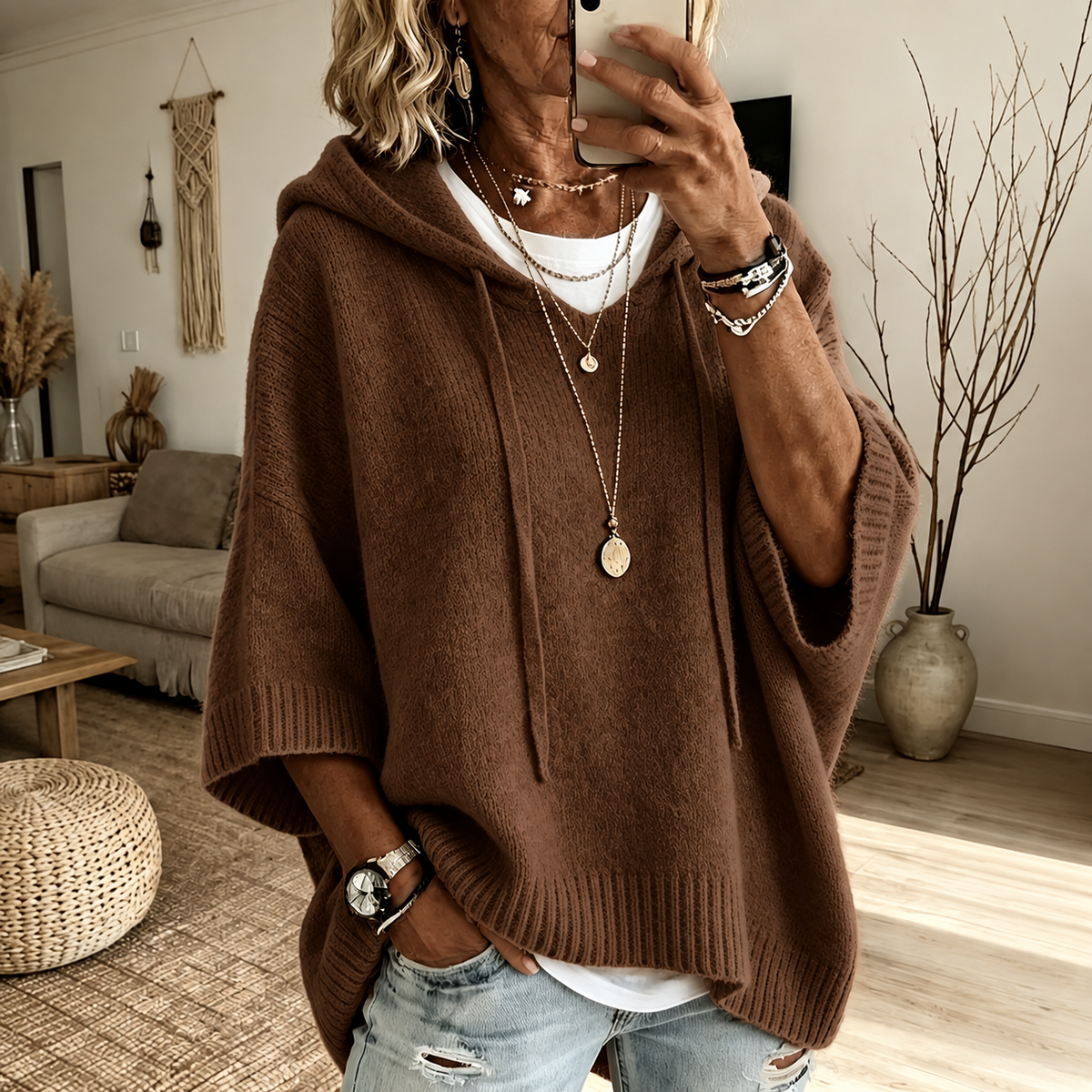 Louise – Maglione poncho marrone