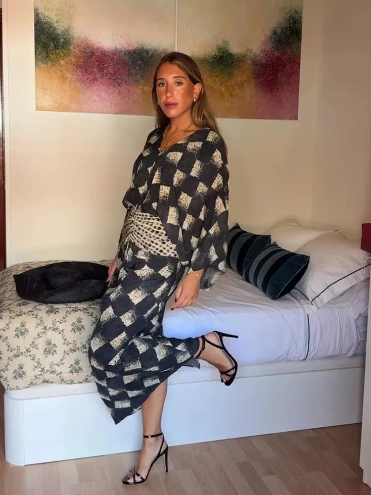 Vestito Maxi a Stampa Monocromatica