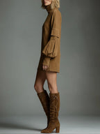 Romy | Mini Abito in Scamosciato Vintage con Collo Alto
