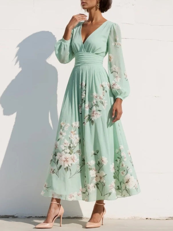 Vestito Midi con Maniche a Sbuffo