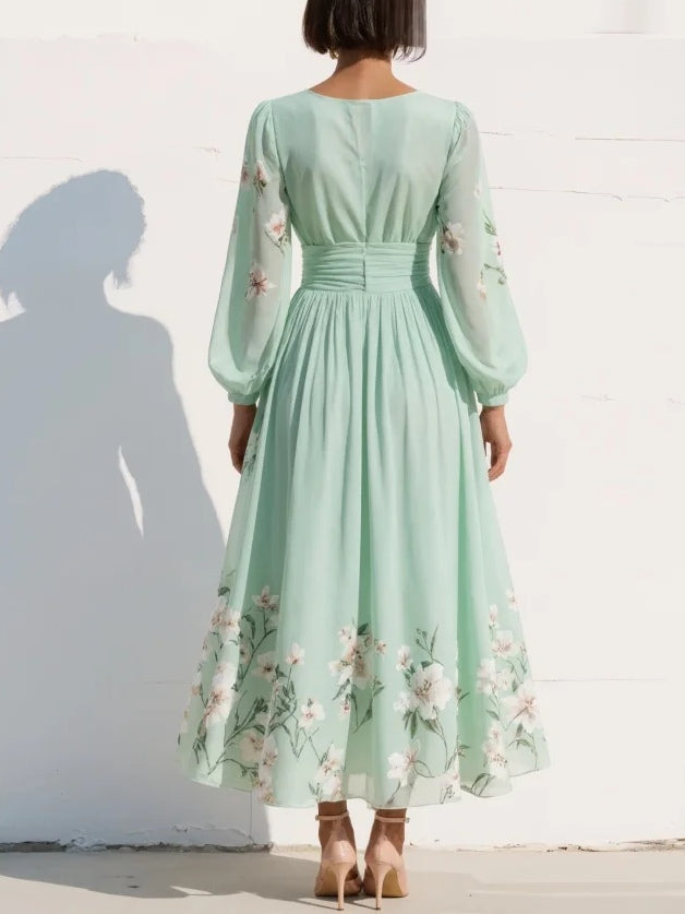 Vestito Midi con Maniche a Sbuffo