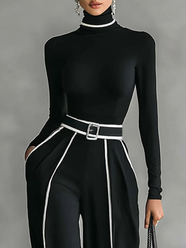 Adèle | Completo Collo Alto con Profili Bianchi e Pantalone Largo
