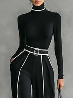 Adèle | Completo Collo Alto con Profili Bianchi e Pantalone Largo