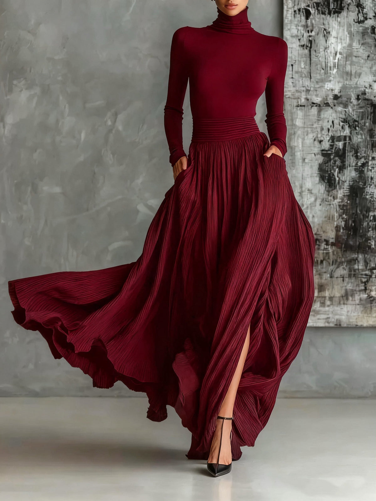 Prudence | Completo Gonna Plissettata e Maglia Dolcevita Nera