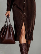 Béatrice | Vestito Midi in Velluto a Coste con Tasche e Bottone Unico