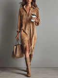 Béatrice | Vestito Midi in Velluto a Coste con Tasche e Bottone Unico