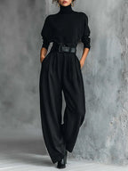 Noëlla | Completo Top Dolcevita Nero e Pantalone Dritto
