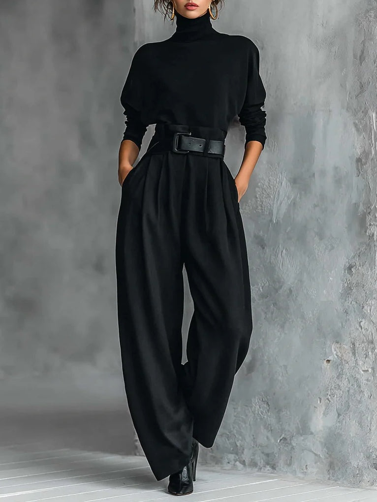 Noëlla | Completo Top Dolcevita Nero e Pantalone Dritto