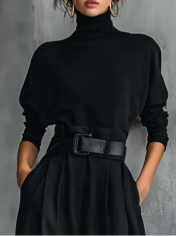 Noëlla | Completo Top Dolcevita Nero e Pantalone Dritto
