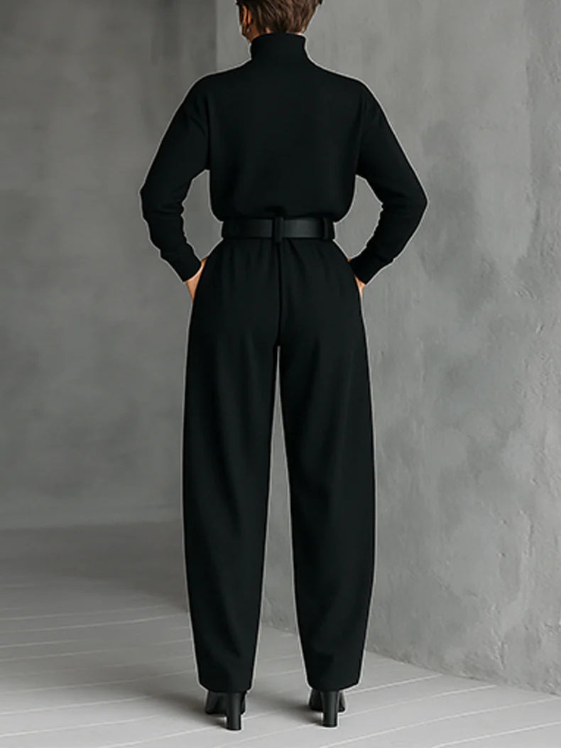Noëlla | Completo Top Dolcevita Nero e Pantalone Dritto