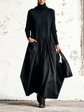 Odette | Abito Lungo Nero Oversize con Collo Alto