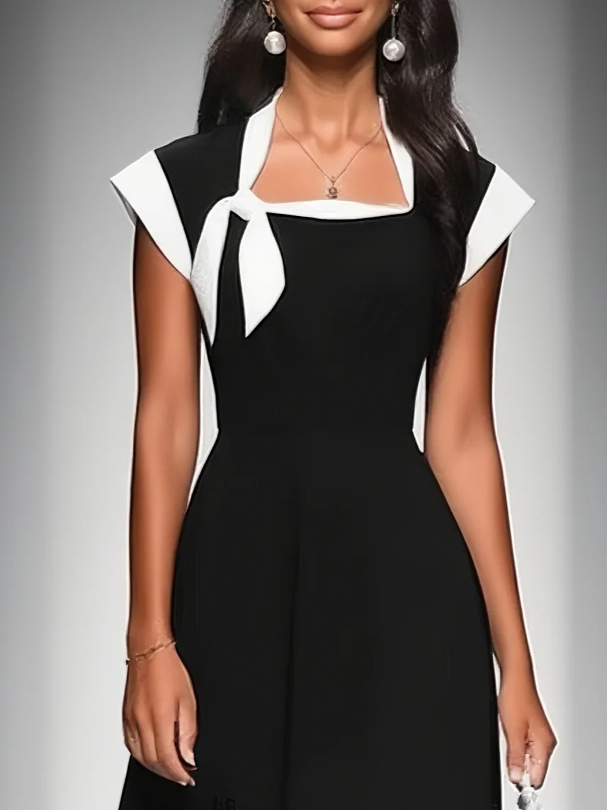 Ariane | Abito Midi Donna con Scollo Quadrato e Maniche Colorblock