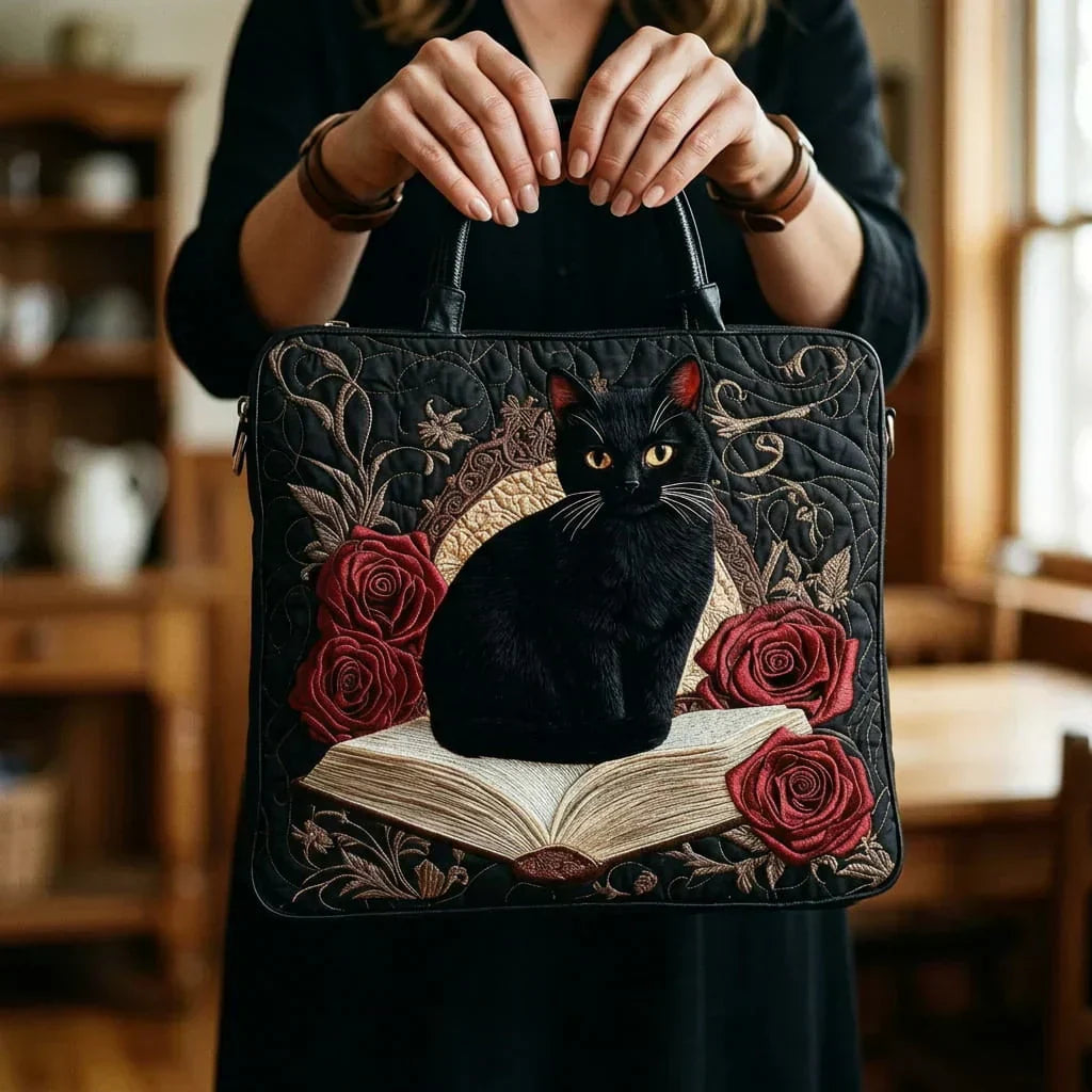 Borsa trapuntata artigianale - Gatto nero sui libri
