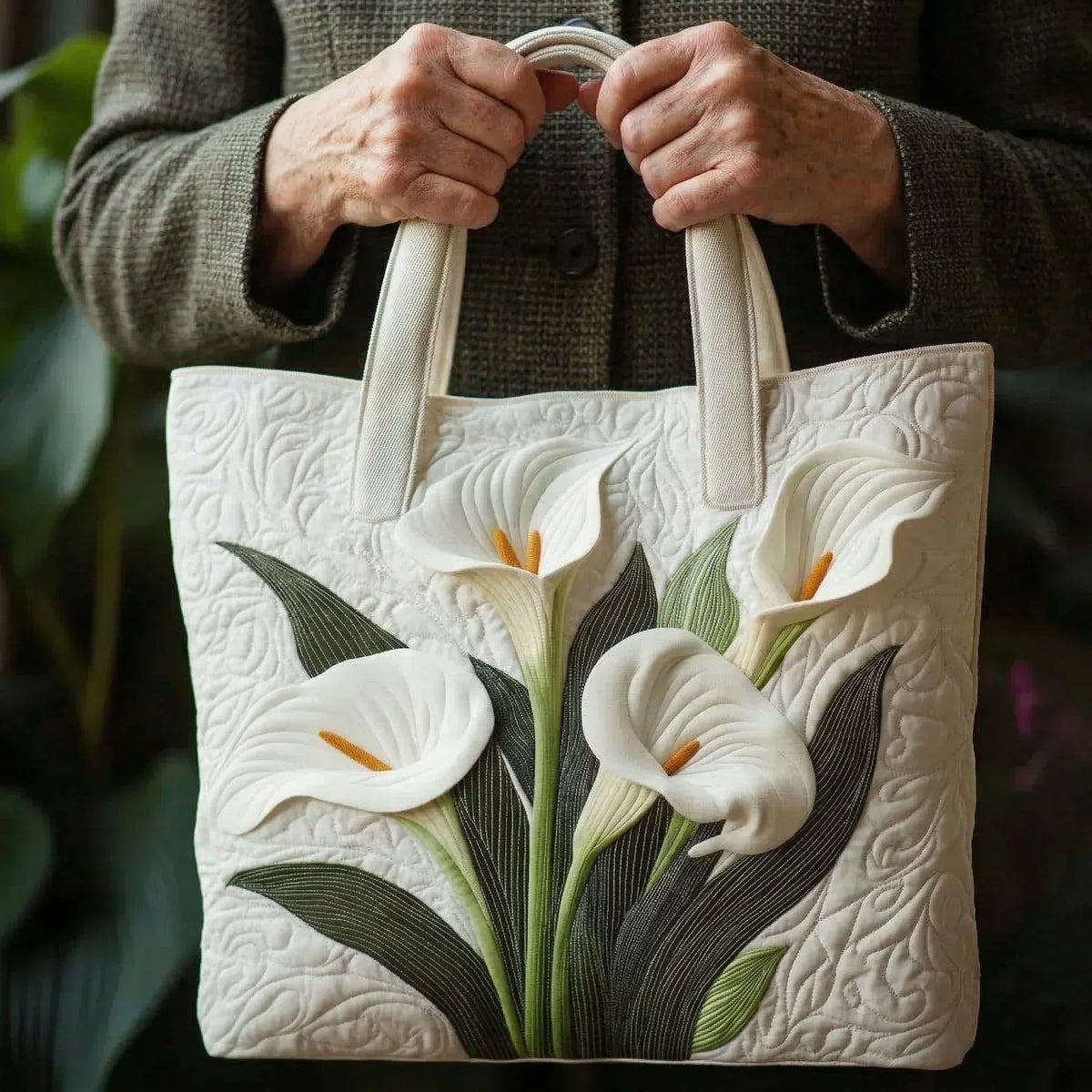 Borsa trapuntata artigianale - Gigli bianchi