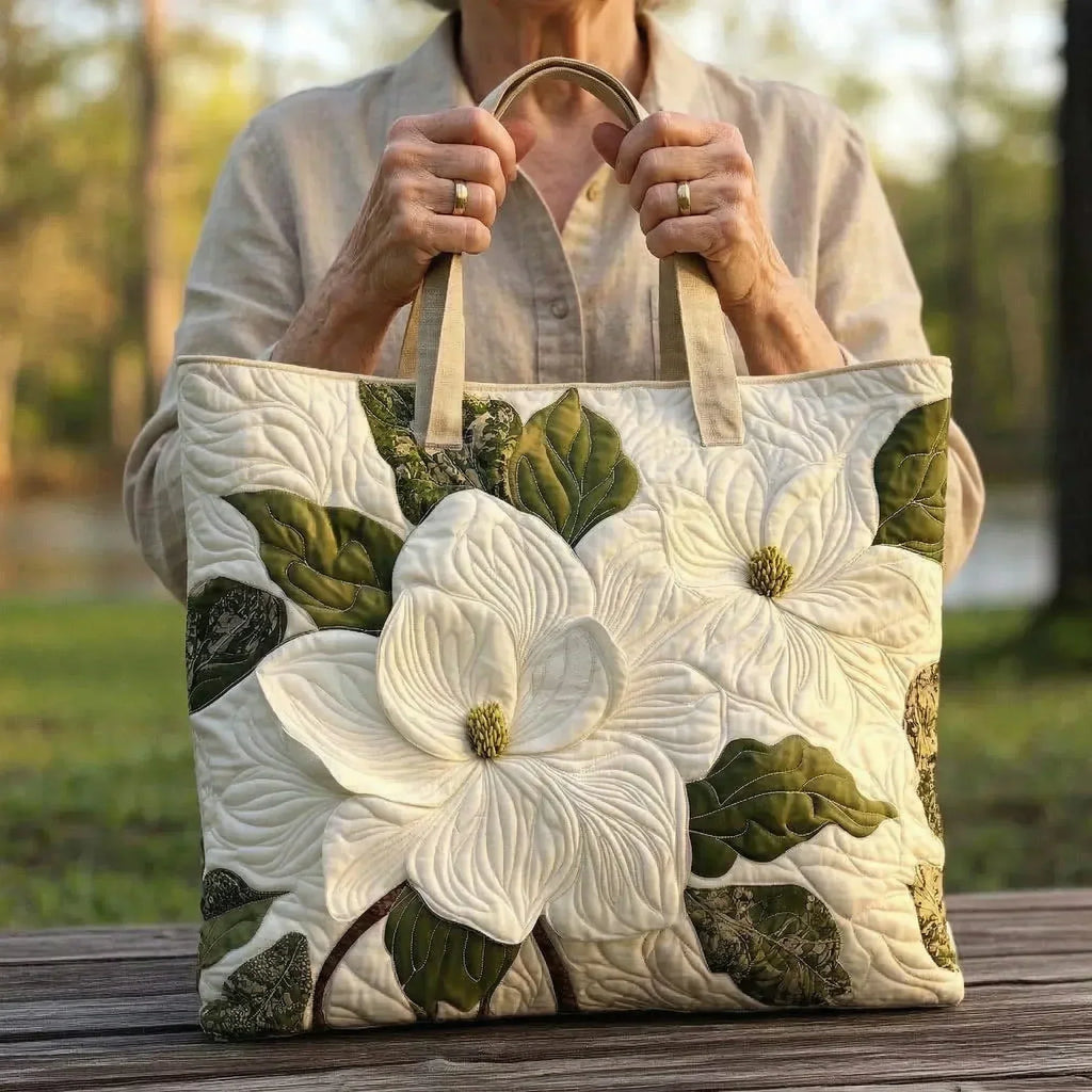 Borsa trapuntata artigianale - Eleganti gigli bianchi