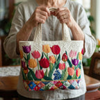 Borsa shopper trapuntata - Giardino di tulipani