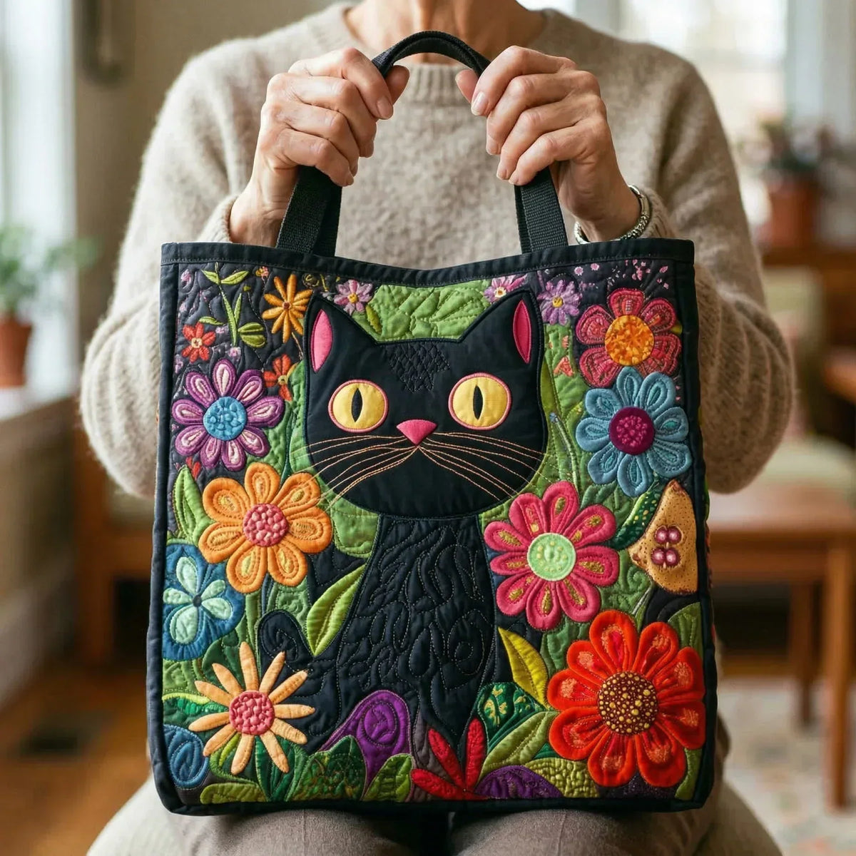 Borsa trapuntata - Gatto nero incantato