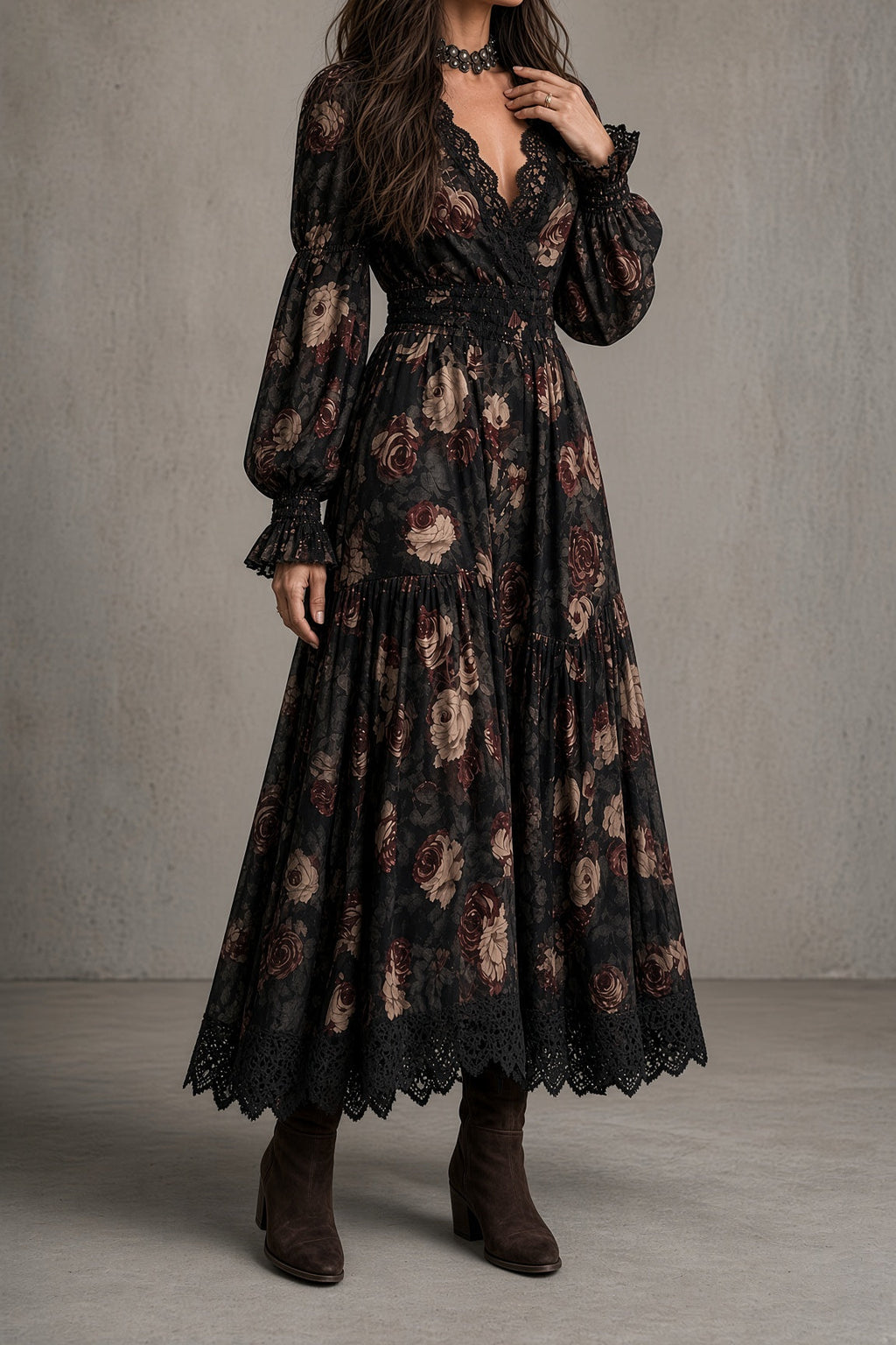 Elena | Abito Vintage Floreale con Pizzo