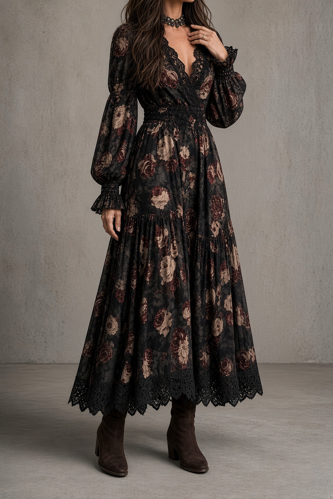 Elena | Abito Vintage Floreale con Pizzo