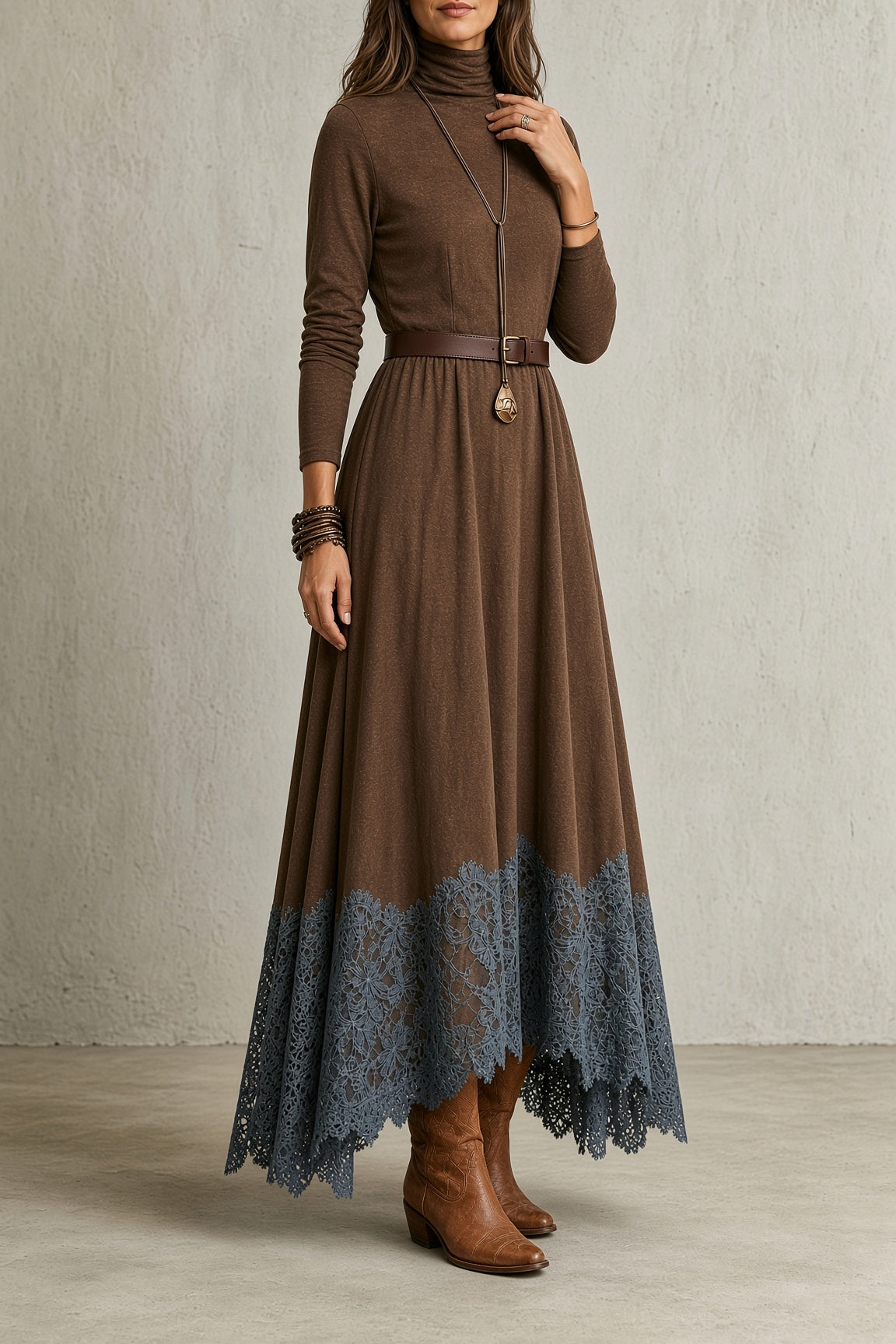 Sarah | Abito Vintage a Collo Alto con Pizzo