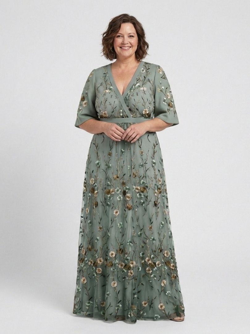 Evadne | Abito Maxi Floreale con Scollo a V e Maniche Corte