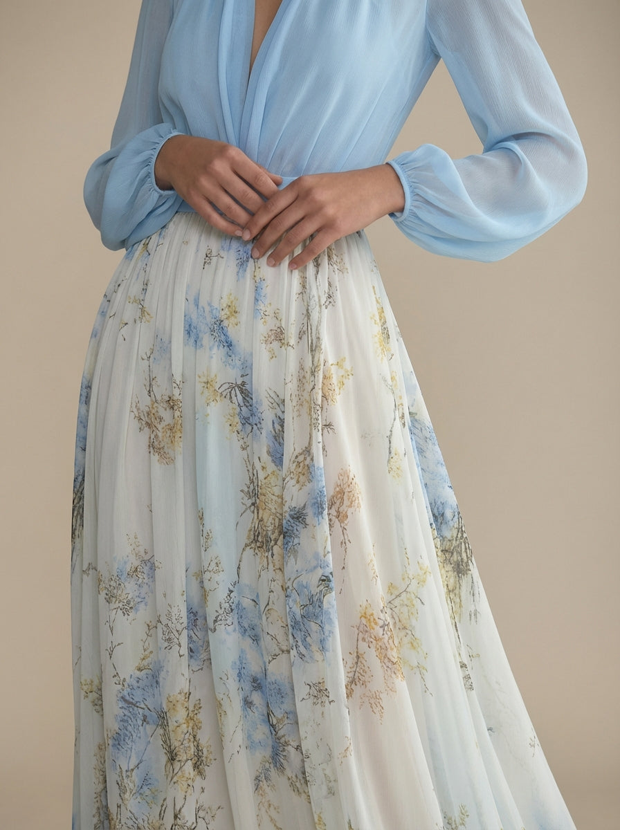 Vestito Maxi Floreale in Chiffon