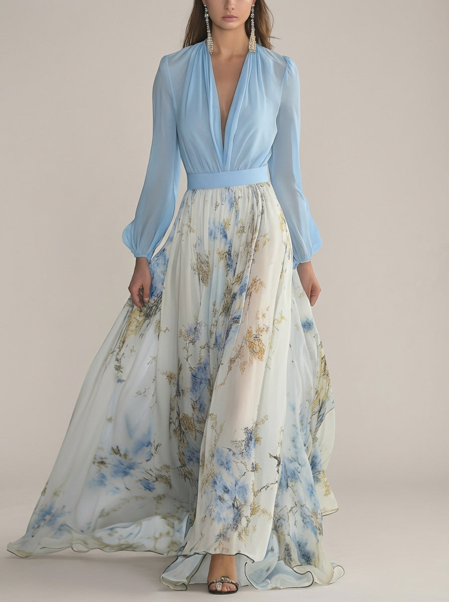 Vestito Maxi Floreale in Chiffon
