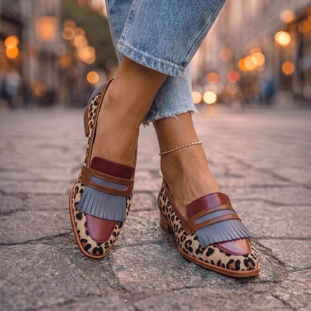 Bianca – Mocassini con Frange e Stampa Leopardo