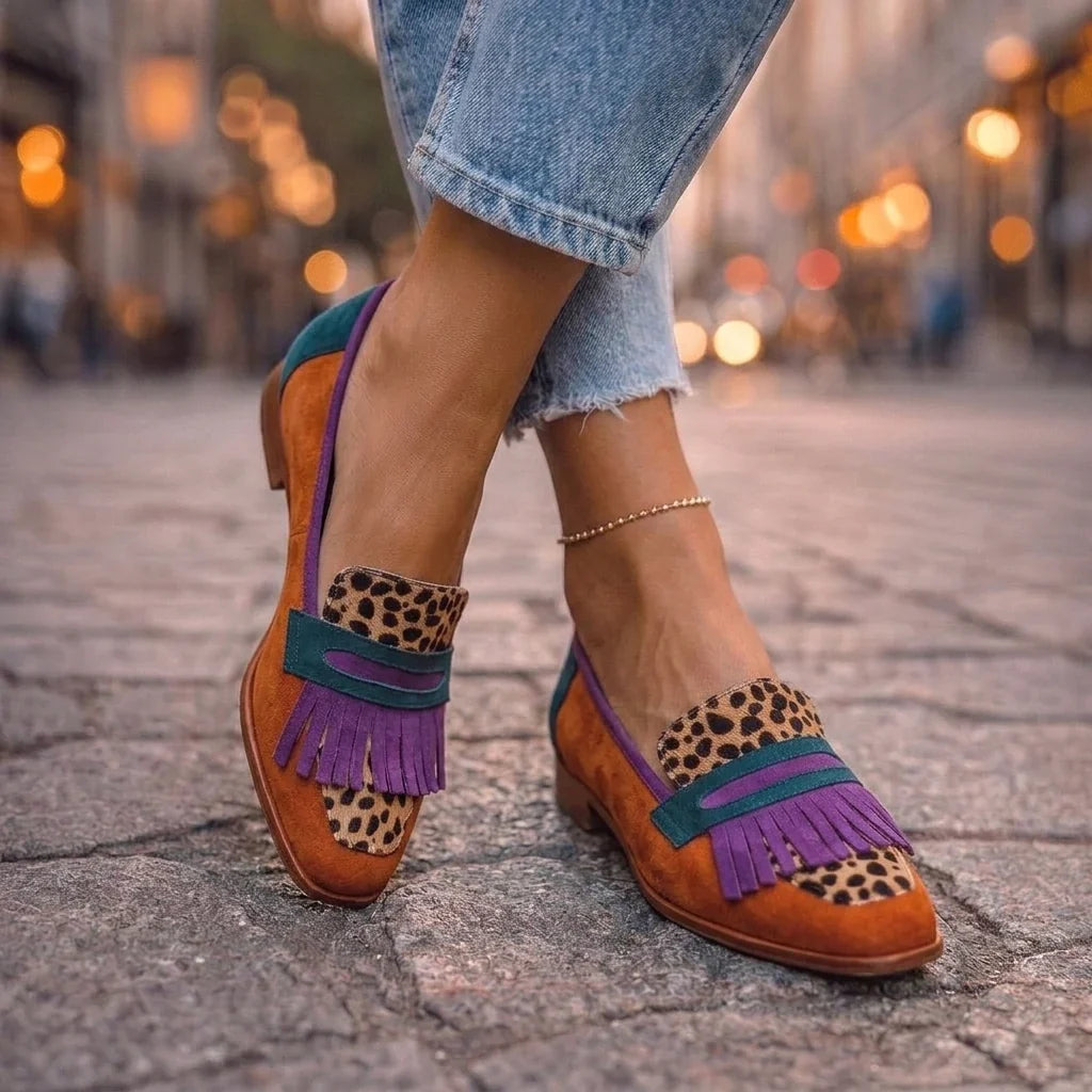 Bianca – Mocassini con Frange e Stampa Leopardo