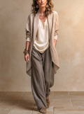 Constance | Completo Tre Pezzi Beige e Grigio con Pantaloni Palazzo, Casual Elegante a Strati
