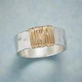 Anello Boho Argento con Trama Dorata