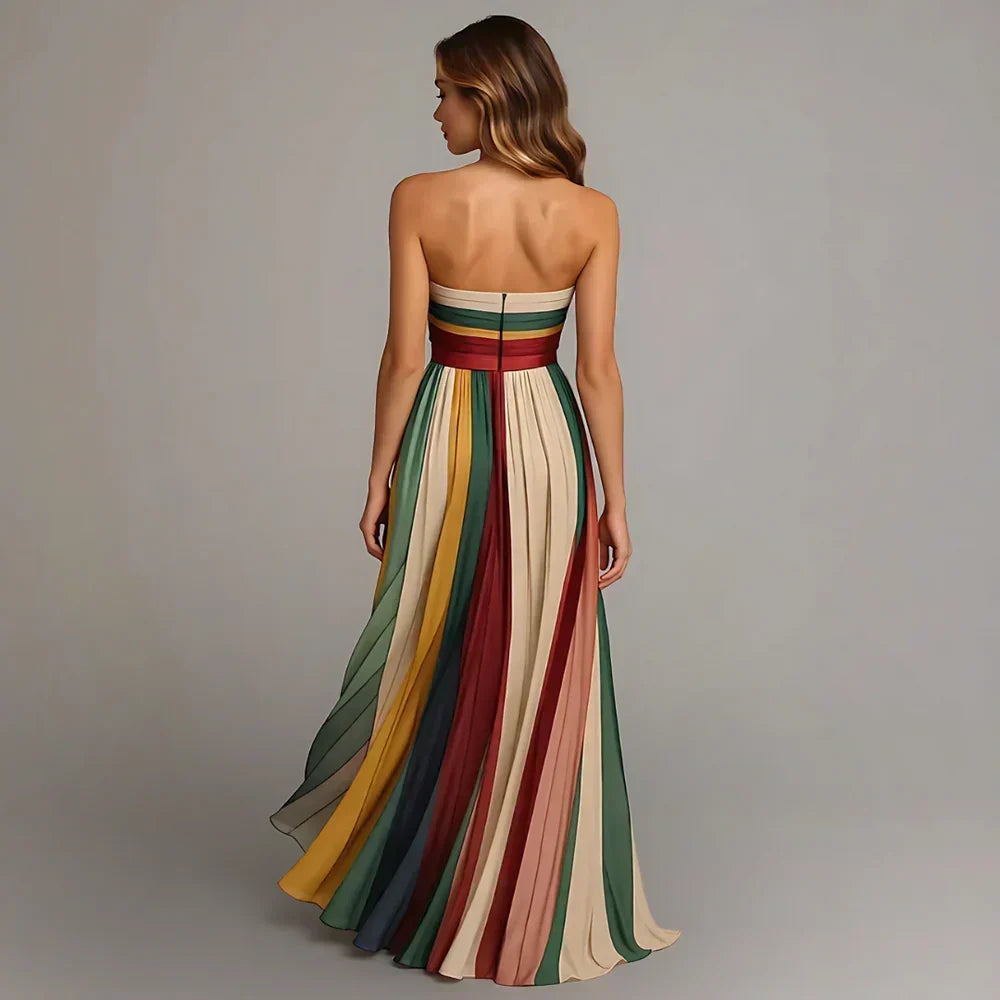 Vestito Maxi Plissettato Senza Spalline