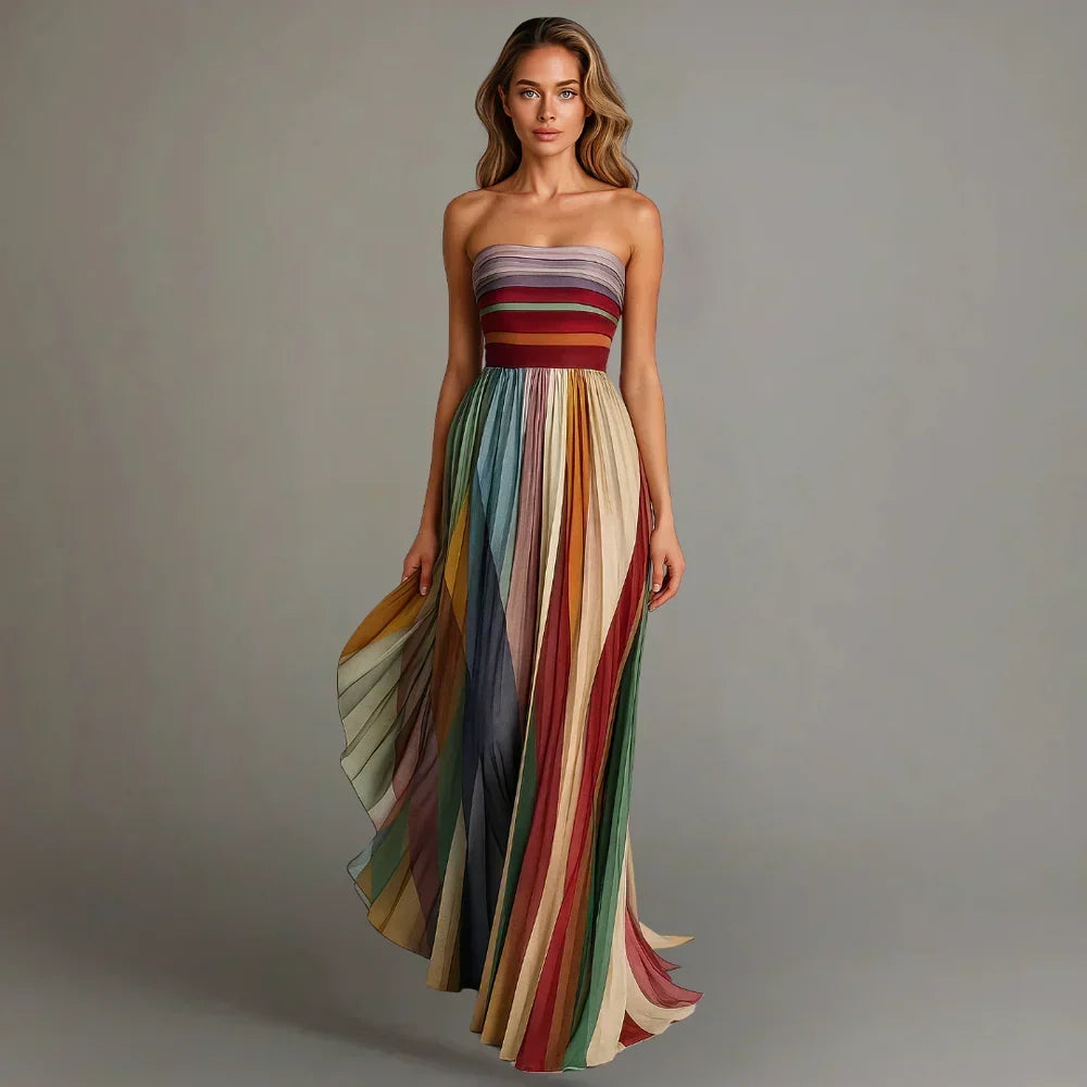 Vestito Maxi Plissettato Senza Spalline