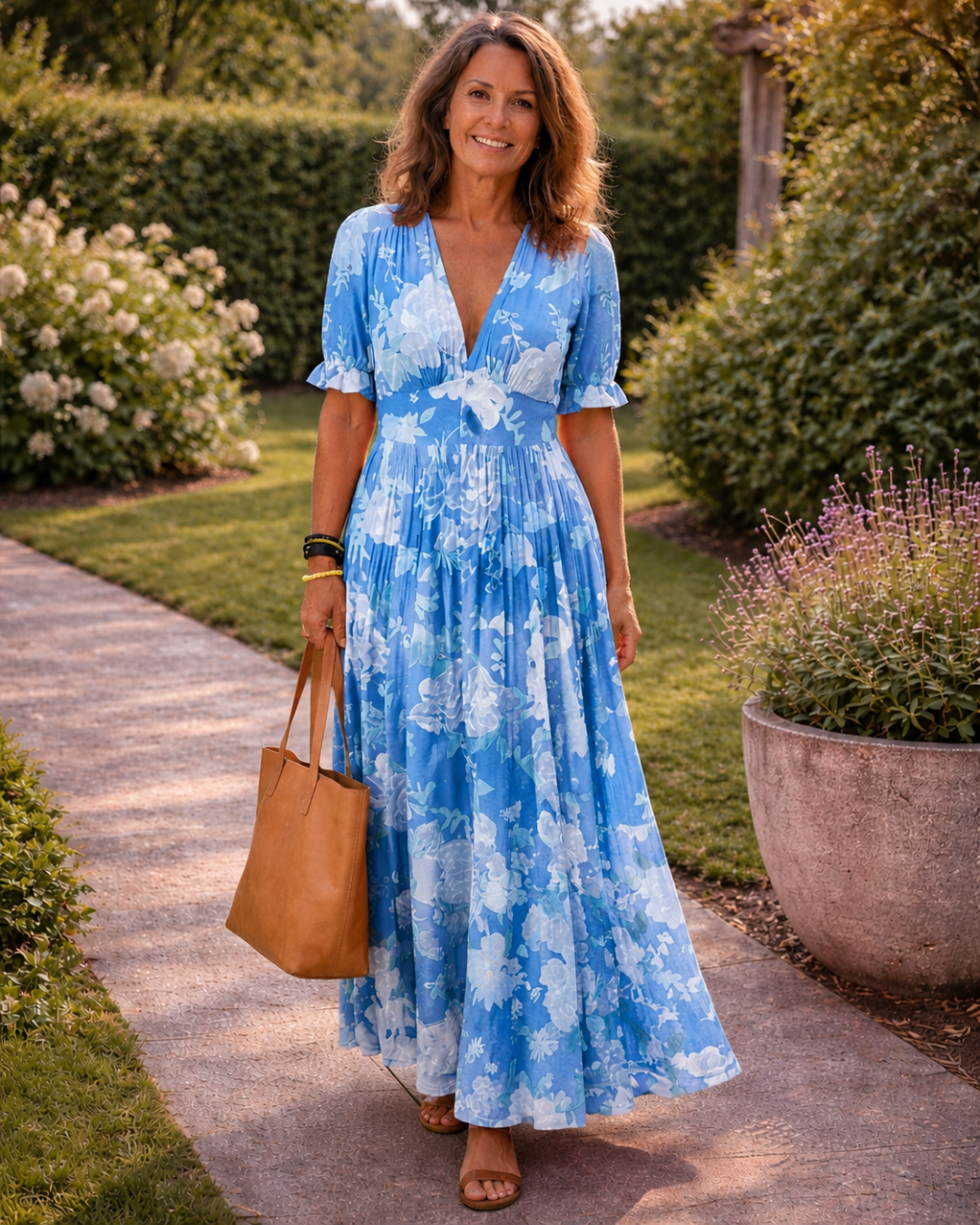 Vestito Maxi Floreale con Scollo a V