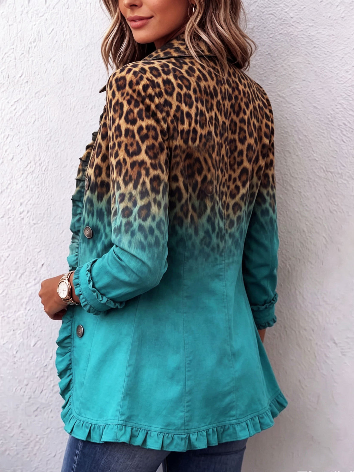 Herminia | Giacca Blazer Leopardato Sfumato con Volant