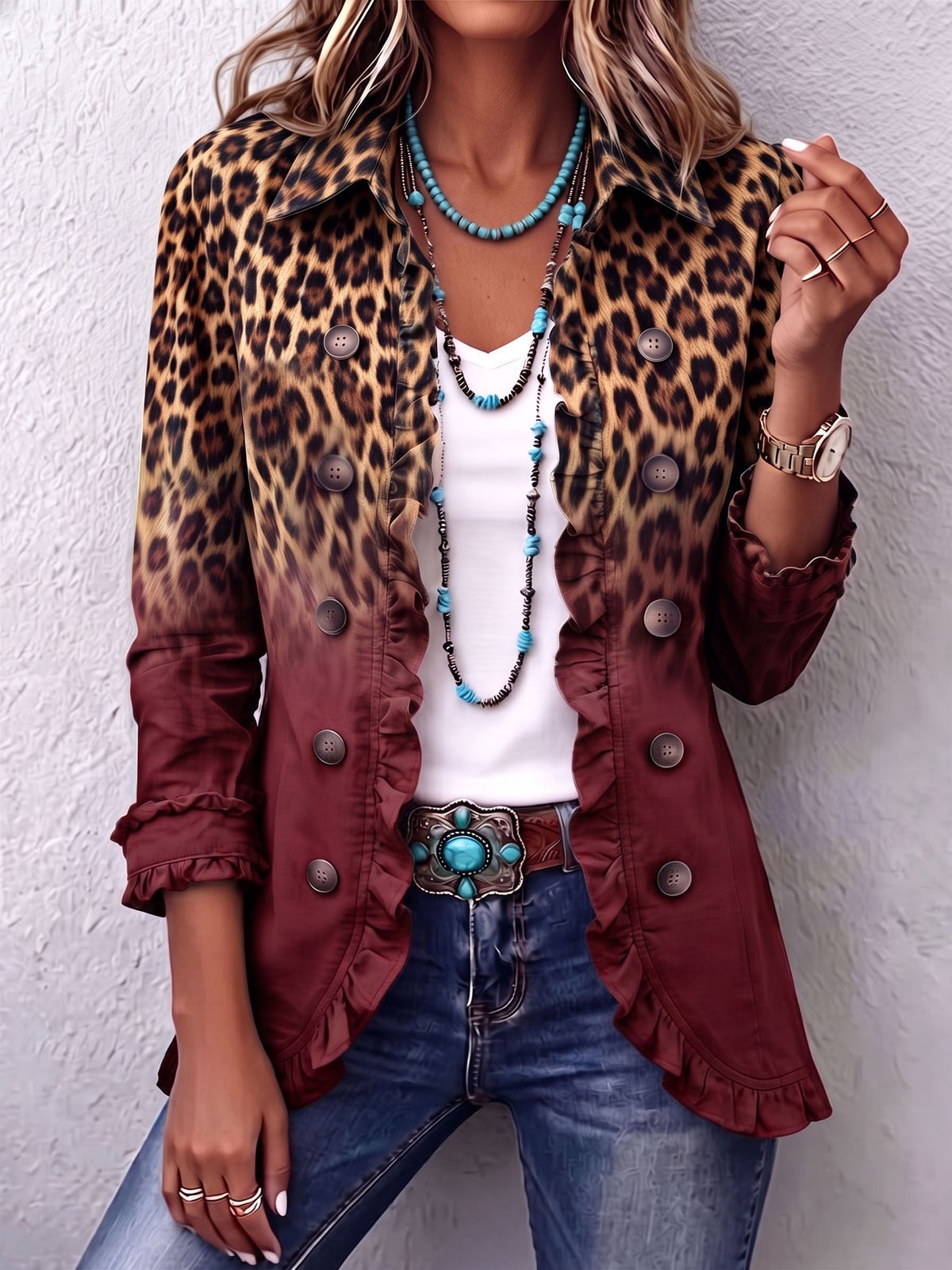 Herminia | Giacca Blazer Leopardato Sfumato con Volant