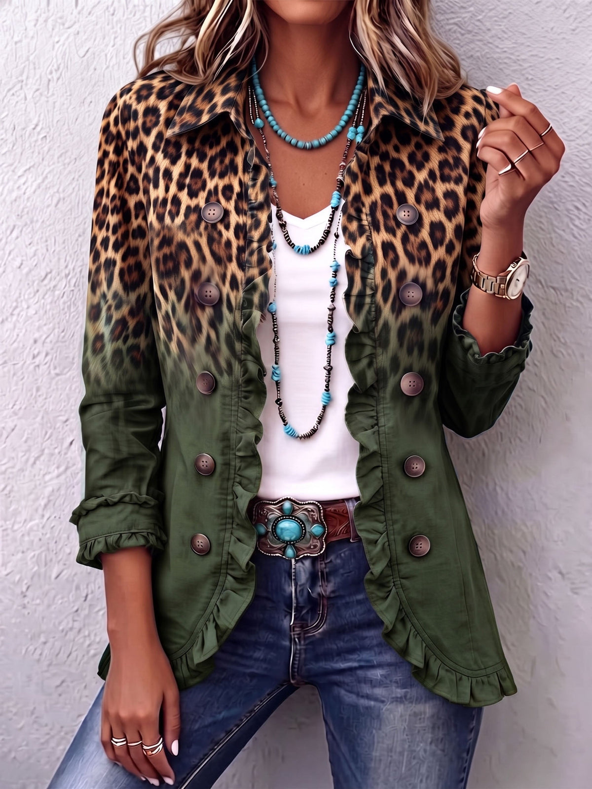 Herminia | Giacca Blazer Leopardato Sfumato con Volant