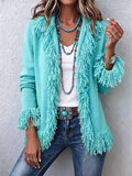 Cardigan Boho a Frange Verde Chartreuse Vibrante