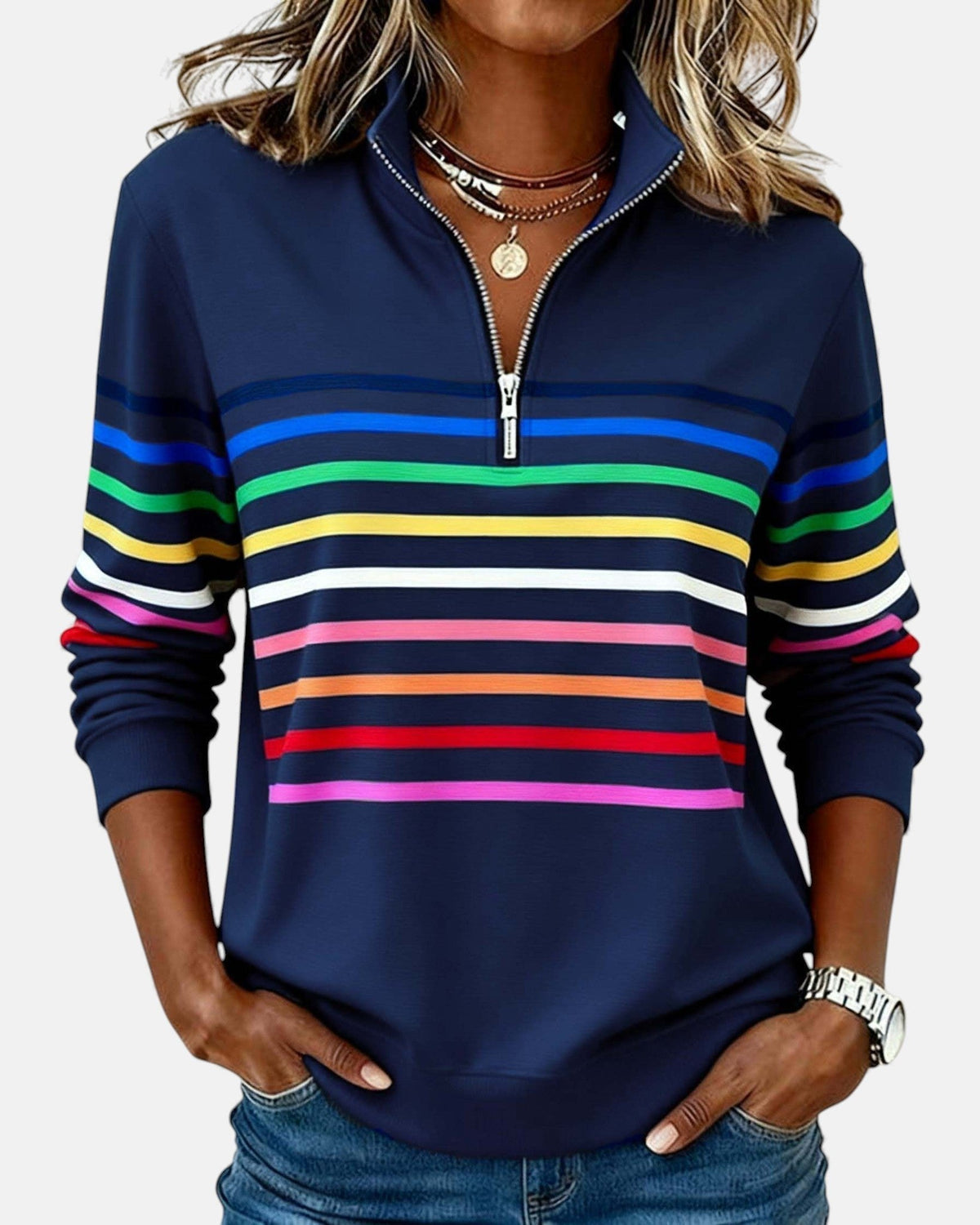 Jeanette | Felpa a Righe con Colletto Zip