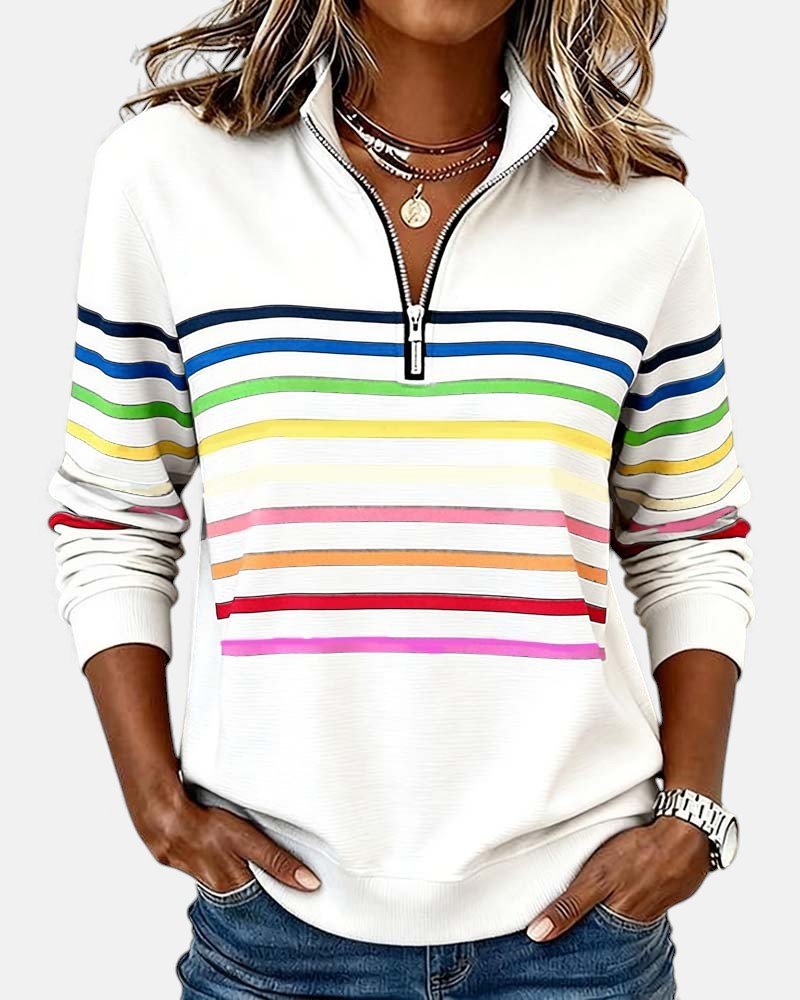 Jeanette | Felpa a Righe con Colletto Zip
