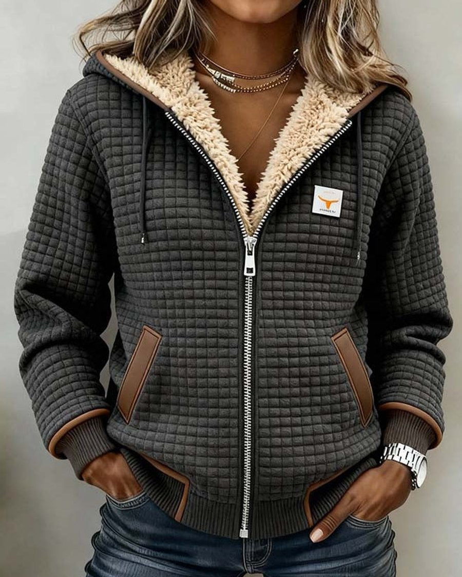 Sandra | Giacca trapuntata con zip e cappuccio foderata in sherpa