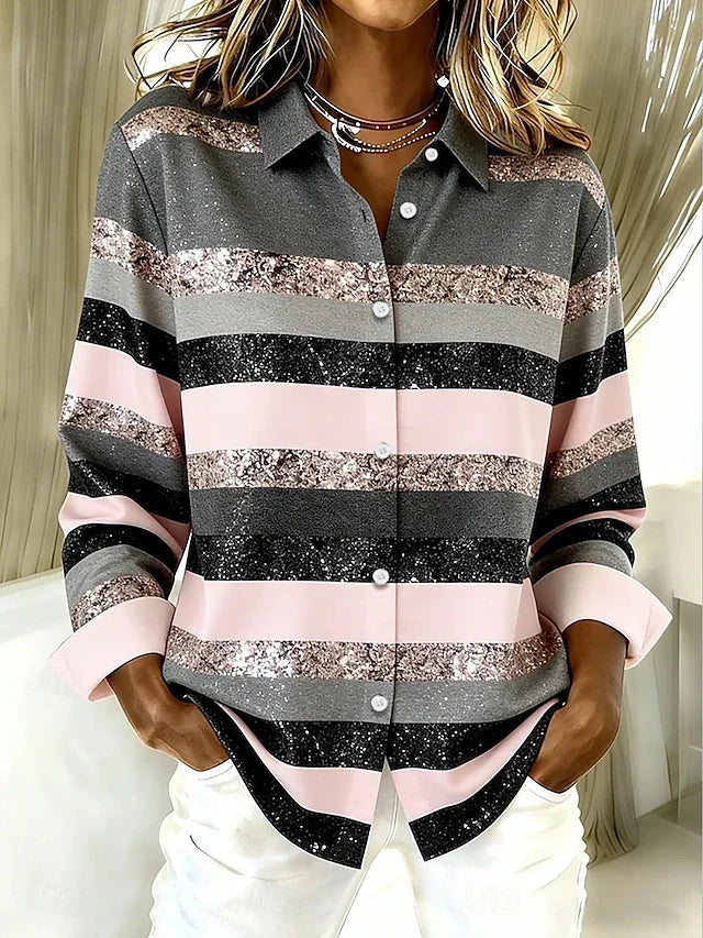 Evancline™ | Camicetta Casual a Righe Orizzontali con Bottoni